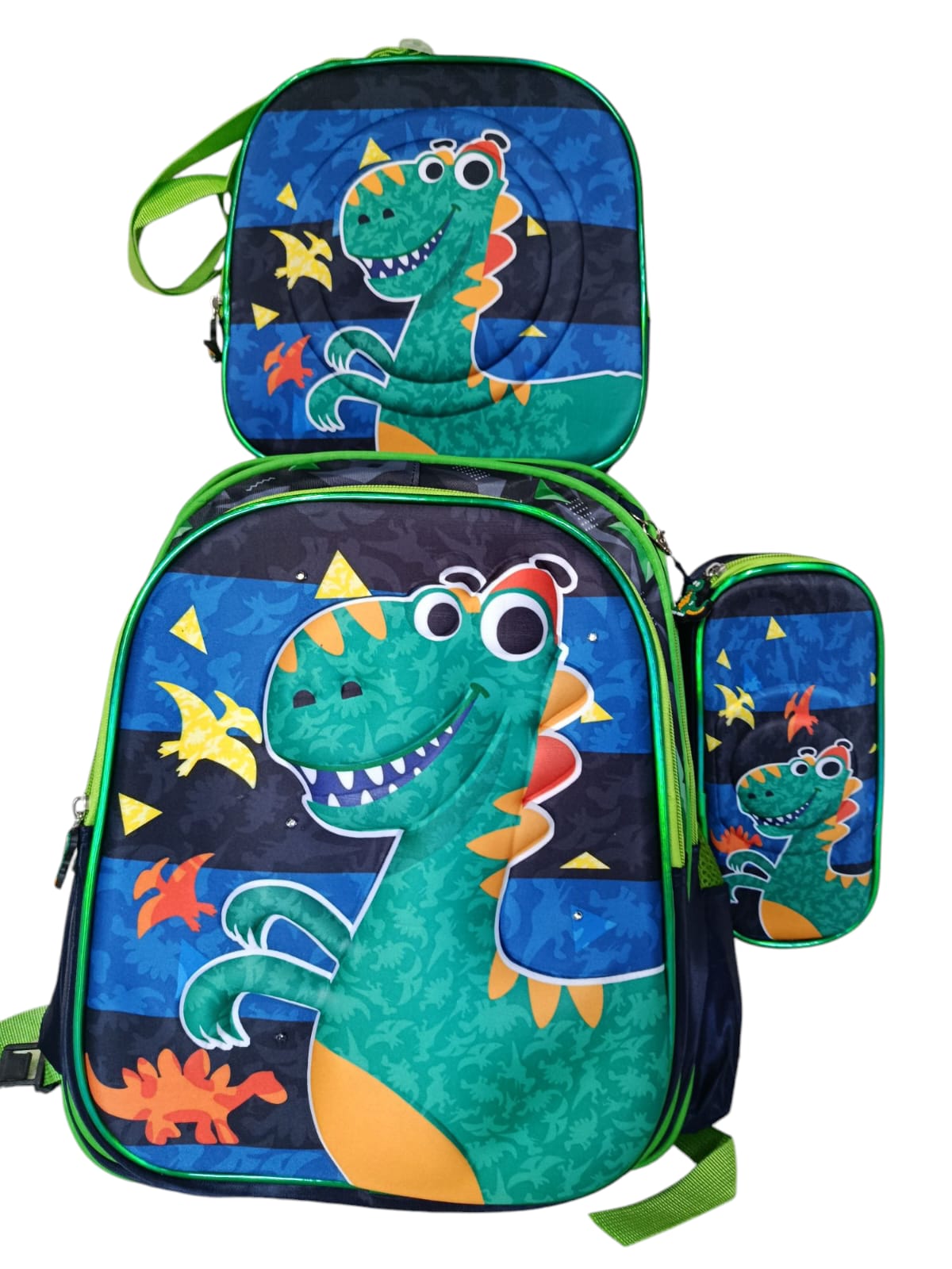 Kit Mochila Escolar Infantil Dinossauro 3d + Lancheira + Estojo  